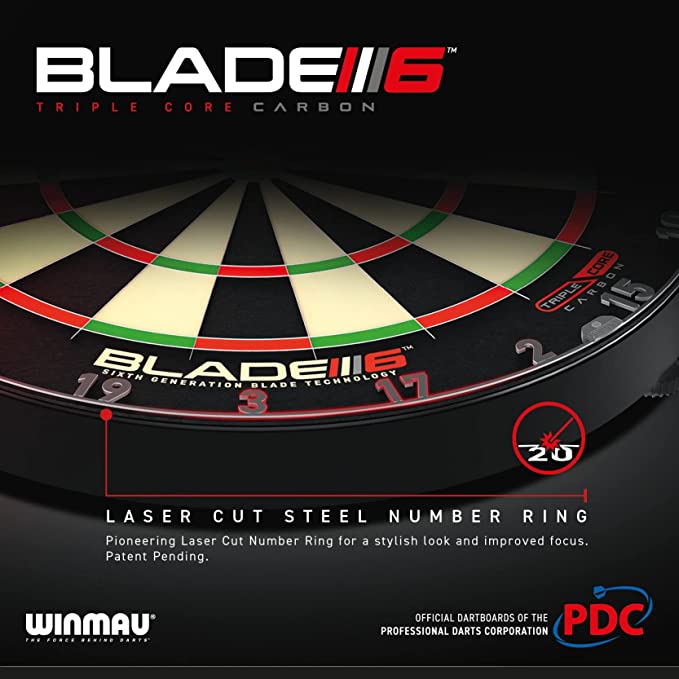 WINMAU Blade 6 Series Dartboard Triple Core Carbon Zahlenring - Dartscheiben-Testsieger.de