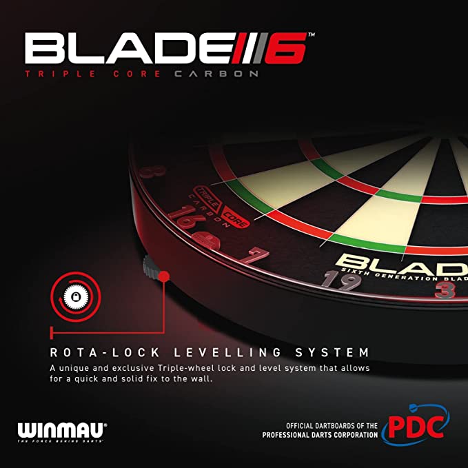 WINMAU Blade 6 Series Dartboard Triple Core Carbon Rota Lock System - Dartscheiben-Testsieger.de